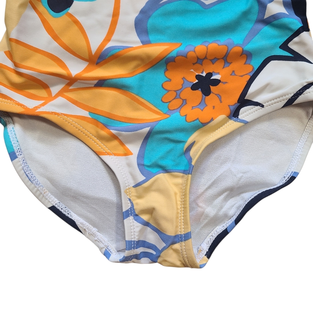 Gymboree Floral One Shoulder Swimsuit Girls 4 Blue Orange 3D Petal - Picture 4 of 8
